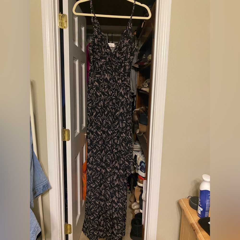 Kaileigh Black and Pink Leaf Print Maxi Dress